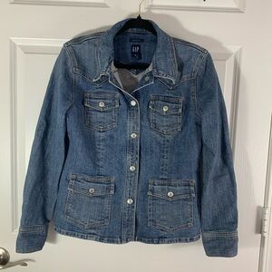 GAP Y2K stretch Women's Classic Long Sleeve Button Up Blue Jean Jacket Medium